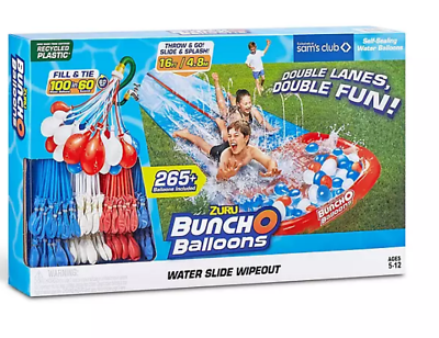#ad ZURU Red White Blue Water Slide Large 2 Lane With 8 Bunch O Balloons