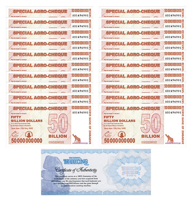 20 Zimbabwe 50 Billion Special Agro Cheque banknote 2008 P 63 USED COA