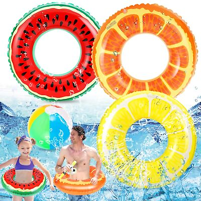 #ad #ad 3 Pcs Swimming Rings With 1 Beach Ball Inflatable Pool Floats For Kids Adults