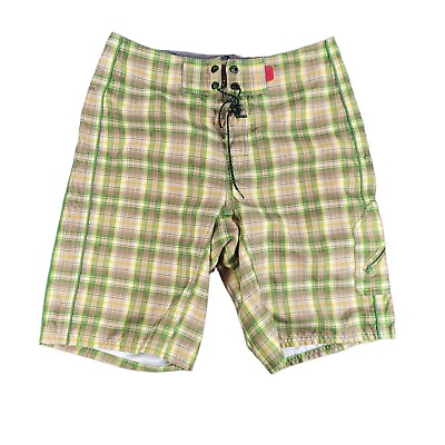 #ad The North Face Board Shorts Mens 32 Green Swim Trunks Plaid Zip Pocket