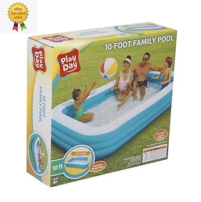 Play Day Inflatable 10 Ft Rectangular Family Swimming Above Ground Kiddie Pool💦
