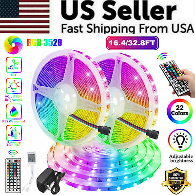 32FT Flexible 3528 RGB LED SMD Strip Light Remote Fairy Lights Room TV Party Bar