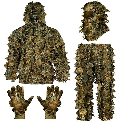 #ad AYIN Ghillie Suit Camouflage Jacket Pants 3D Leaf Camo Set w Mask amp; Gloves