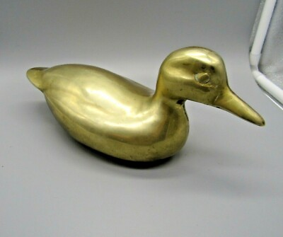 10quot; Brass Swimming Mallard Duck Desk Shelf Display 2.5 lbs Home Office Decor