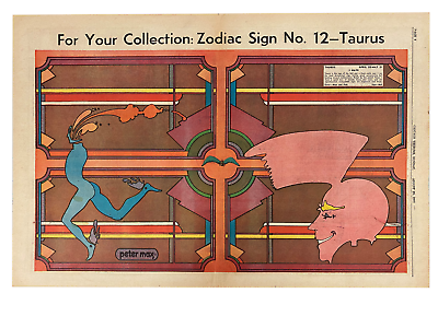 #ad #ad Rare Peter Max Taurus Zodiac Sign poster Chicago tribune No. 12 FRAMED