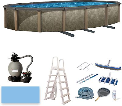 #ad Bluewave Riviera 15ft x 30ft Oval 54in Deep 8in Top Rail Metal Wall Pool Package