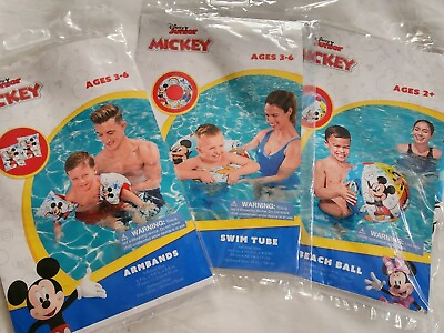 #ad Disney Mickey Mouse 20quot; Inflatable Beach Ball Arm Bands Swim Ring Pool Toys Lot