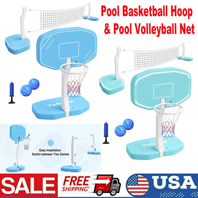 #ad Outdoor Swimming Pool Basketball Hoop Volleyball Net System w Base Pool Gaming