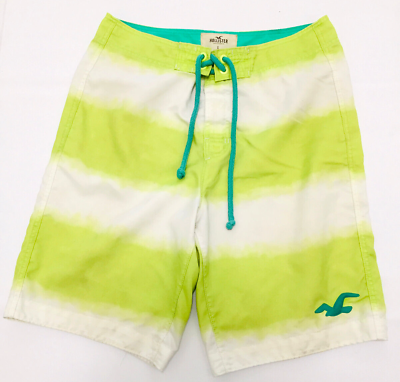 #ad Hollister Men#x27;s Swim Trunks Board Shorts Green White Fade Size L