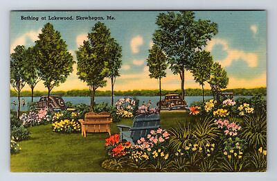 #ad Skowhegan ME Maine Sunbathing Swimming at Lakewood Vintage Postcard