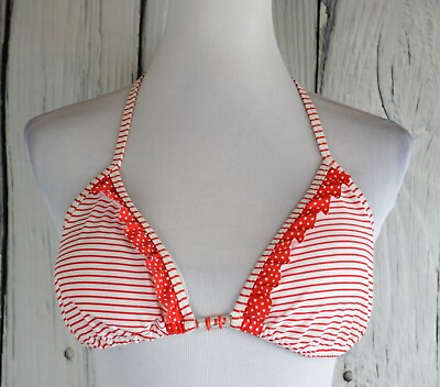 #ad Marie Meili Triangle Bikini Top Swim Swimwear Swimsuit Red White Stripe Dot S
