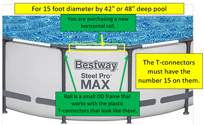 #ad 1 Gray Horizontal Rail Bestway 15 feet OD by 48in **1** hole Steel Pro Max Pool
