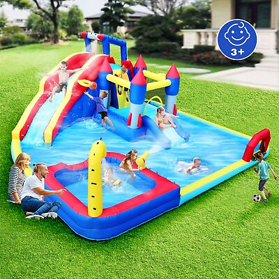 #ad Large Inflatable Slide Bouncer Water Park Splash Pool w Water Cannon w Blower