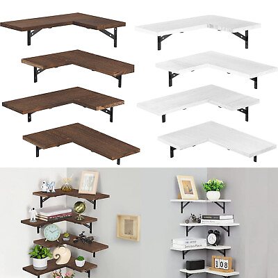 Set of 4 Wood Corner Floating Shelves Wall Mounted Shelf for Wall Decor Display