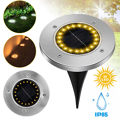 #ad 20 LED Beads Solar Ground Lights Disk Lamp with Sensor Waterproof Outdoor Garden