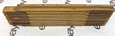 #ad VTG 72quot; LUFKIN X46 WOOD amp; BRASS FOLDING RULE RED END EXTENSION RULER USA