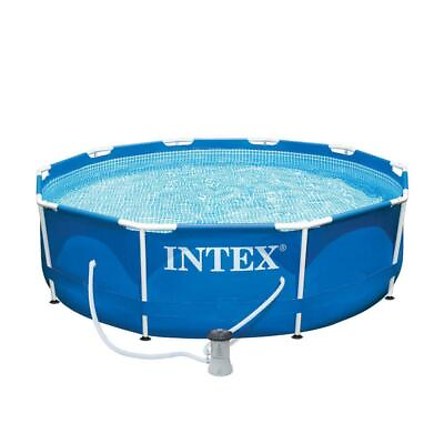 Intex Pool 10#x27;x10#x27;x2.5#x27; 330 GPH 1718 Gal Soft Sided Above Ground W Filter Blue