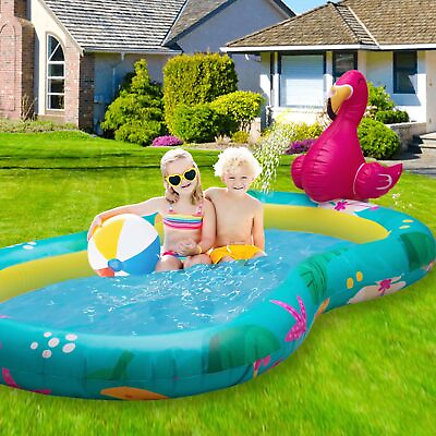 #ad Flamingo Inflatable Kiddie Pool with Sprinkler 8 Foot Outdoor Summer Pool