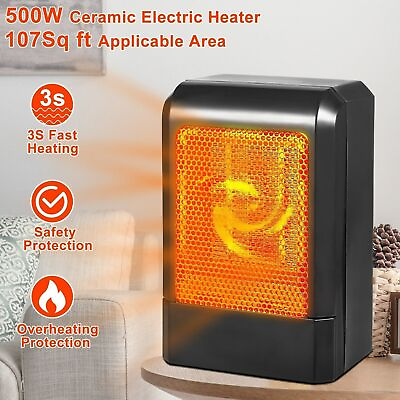 500 Watt Portable Ceramic Small Space Personal Mini Electric Heater Home Office