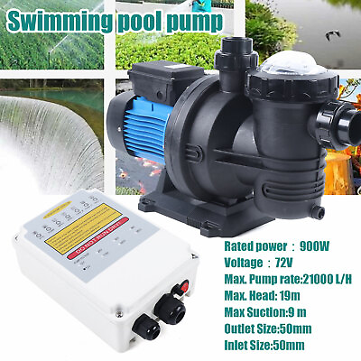900W Solar Pool Pump 1.2HP 72V DC Swimming Pool Pump 62quot; 92GPM w MPPT Controller