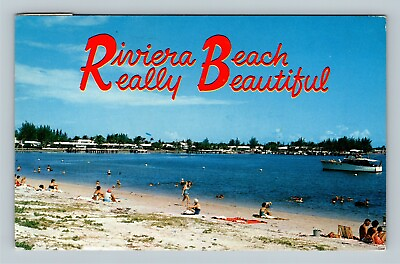 Riviera Beach FL Sunbathing Swimming Boat Atlantic Chrome Florida c1959 Postcard