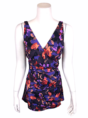 #ad Denim amp; Co. Women#x27;s Beach Wrap Front Swim Dress Purple Floral 10 Size