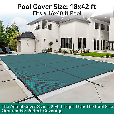 #ad TAUS 16 x 40ft Inground Pool Safety Cover Winter Mesh Pool Cover w Tools Green