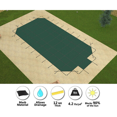 #ad GLI Secur A Pool Mesh Rectangle Swimming Pool Safety Cover w 4#x27; Radius Corners