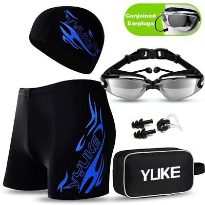 #ad Men#x27;s Swimming Set Trunks Glasses Cap Carry Bag Plus Size Swimwear Suit