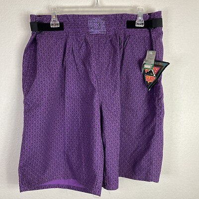 #ad Vintage BB Surf Swim Trunks Shorts Adult L Purple Geometric Print Cotton NOS
