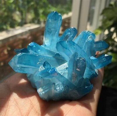 #ad Aqua Aura Blue Quartz Titanium Cluster Mineral Specimen Healing Crystal 80 100g