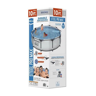 #ad 10 ft. Round Steel Pro Hard Side Frame Above Ground Swimming Pool Set
