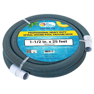 #ad 1 1 2quot; x 25 Foot Heavy Duty Spiral Wound Swimming Pool Vacuum Hose Swivel Cuff