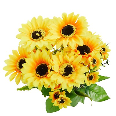 #ad 2 Bunches Artificial Sunflowers with Stems for Centerpieces 13.5 in Yellow