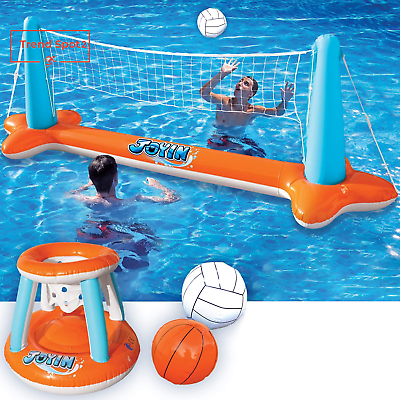 #ad Inflatable Pool Float Set Volleyball Net amp; Basketball Hoops Floating Swimming G
