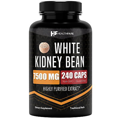 White Kidney Bean Extract 7500 mg 240 Capsules Pure Carb Blocker HEALTHFARE
