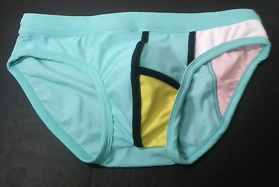 #ad UXH Men#x27;s Medium Padded Euro Swim Briefs Teal Multicolor Spandex Sexy Bikini