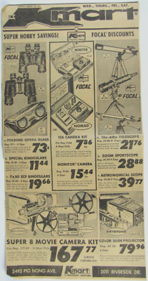 #ad Vintage 1970 Kmart Cameras amp; Binoculars Newspaper Print Ad