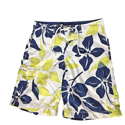 #ad American Eagle Outfitters Men#x27;s Swim Trunks Size 30 Blue White Yellow Floral