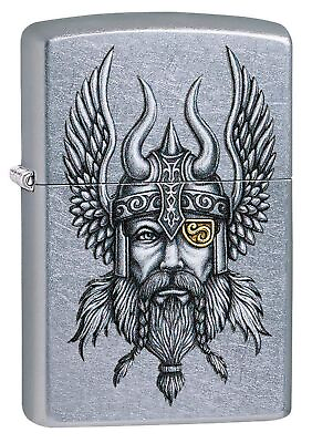 #ad Zippo Viking Warrior Design Street Chrome Pocket Lighter 29871 070125