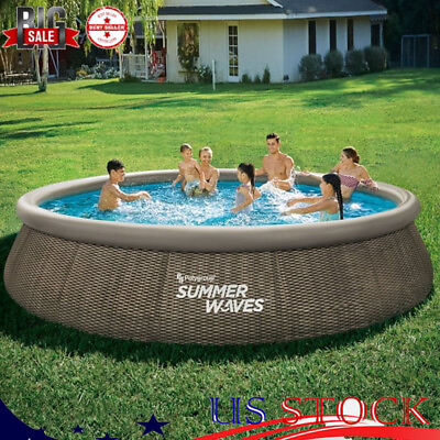 #ad 15 ft Dark Double Rattan Quick Set Pool Round Above Ground Pool w Filter Pump