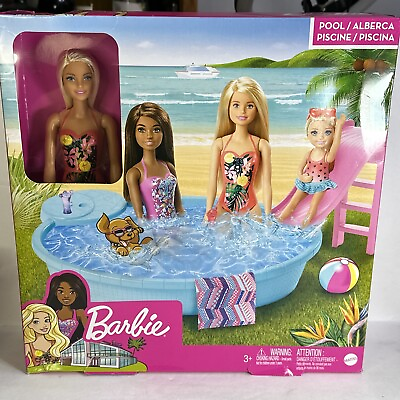 #ad #ad Barbie Pool Set New In Box Barbie With Pool Slide Towel And Two Glasses