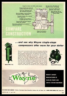 #ad 1961 Wayne Pump Salisbury Maryland Single Stage Air Compressors Vintage Print Ad