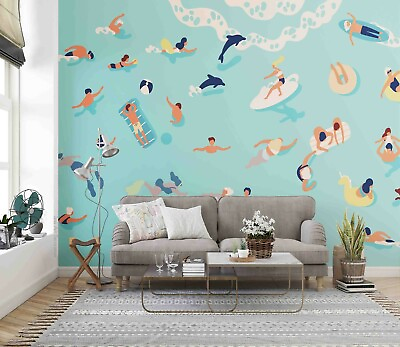 3D Swimming Ocean Wallpaper Wall Mural Removable Self adhesive 583