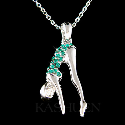 #ad 3D Green Swimmer made with Swarovski Crystal Swimming Necklace Sports Jewelry