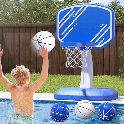 #ad Pool Basketball Hoop Poolside Pool Toys with Adjustable Height 4 Balls 2 Net