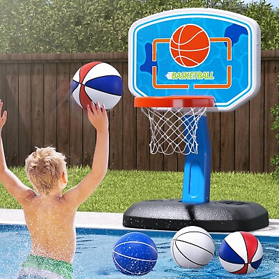 #ad Pool Basketball Hoop Poolside Pool Toys with Adjustable Height 4 Balls 2 Net...
