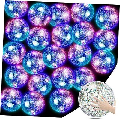 #ad 48 Pcs 12 Inch Light up Beach Balls for Pool Clear Glow in The Dark Colorful