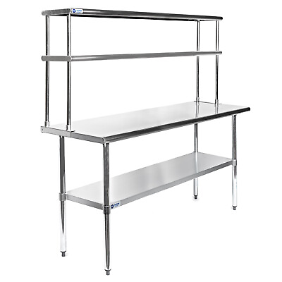Stainless Steel Commercial Kitchen Prep Table with Double Overshelf 30quot; x 60quot;