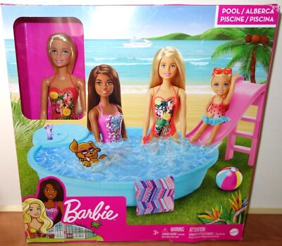 #ad #ad Mattel Barbie Pool with Slide amp; Accessories Blonde Doll Playset Damaged Box